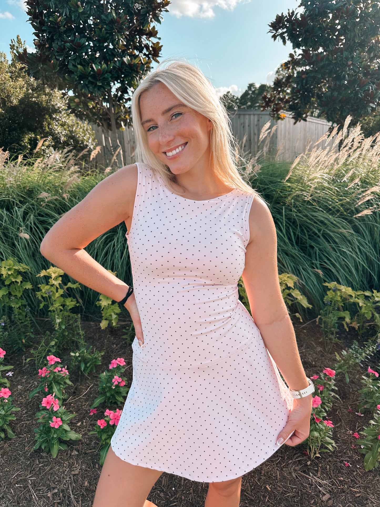 Pink polka dot athletic dress