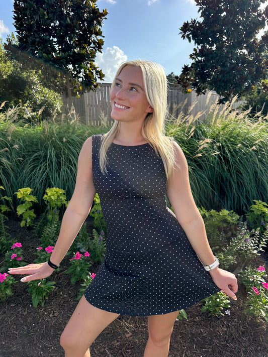 black polka dot athletic dress