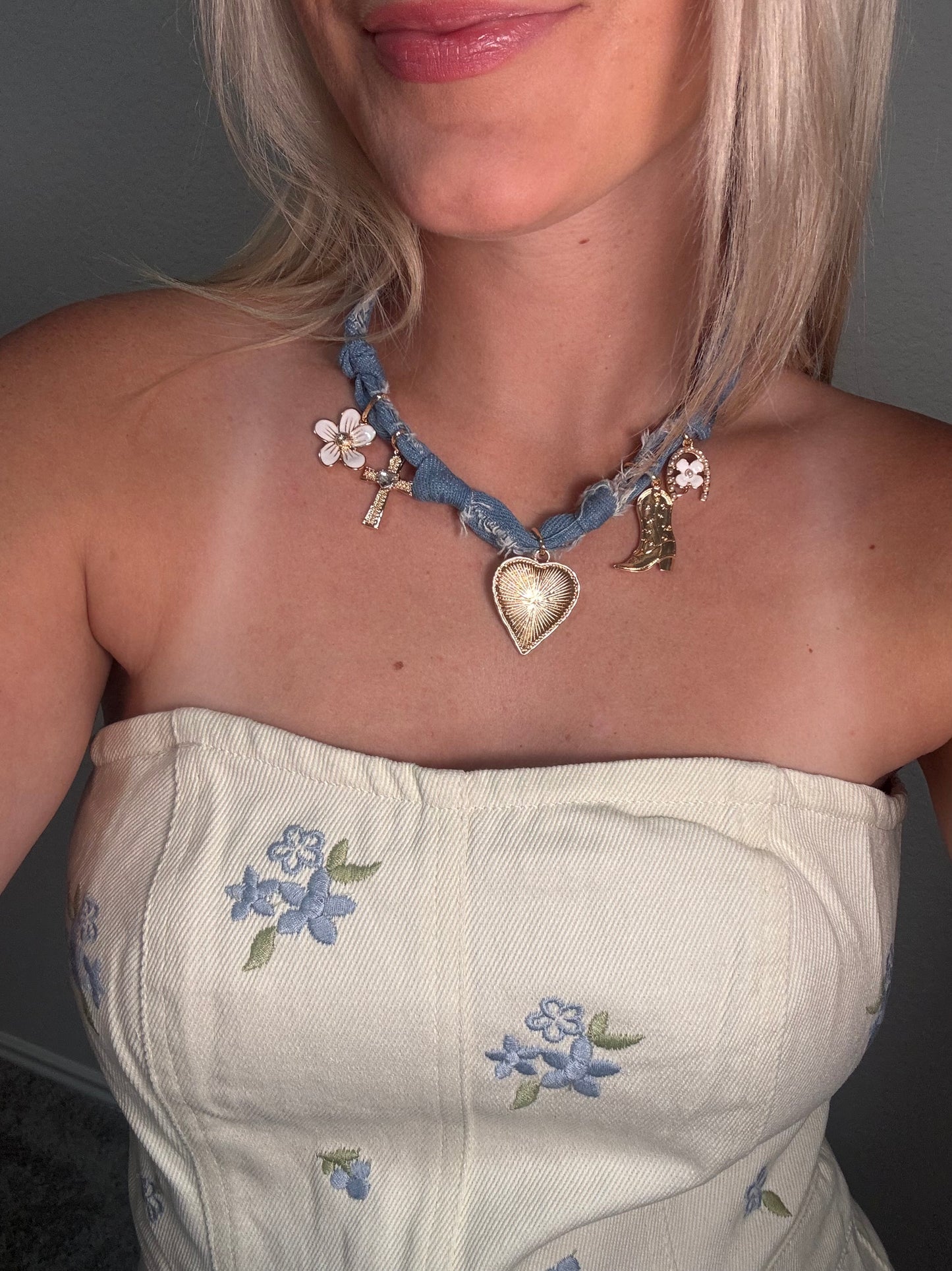 denim charm necklace