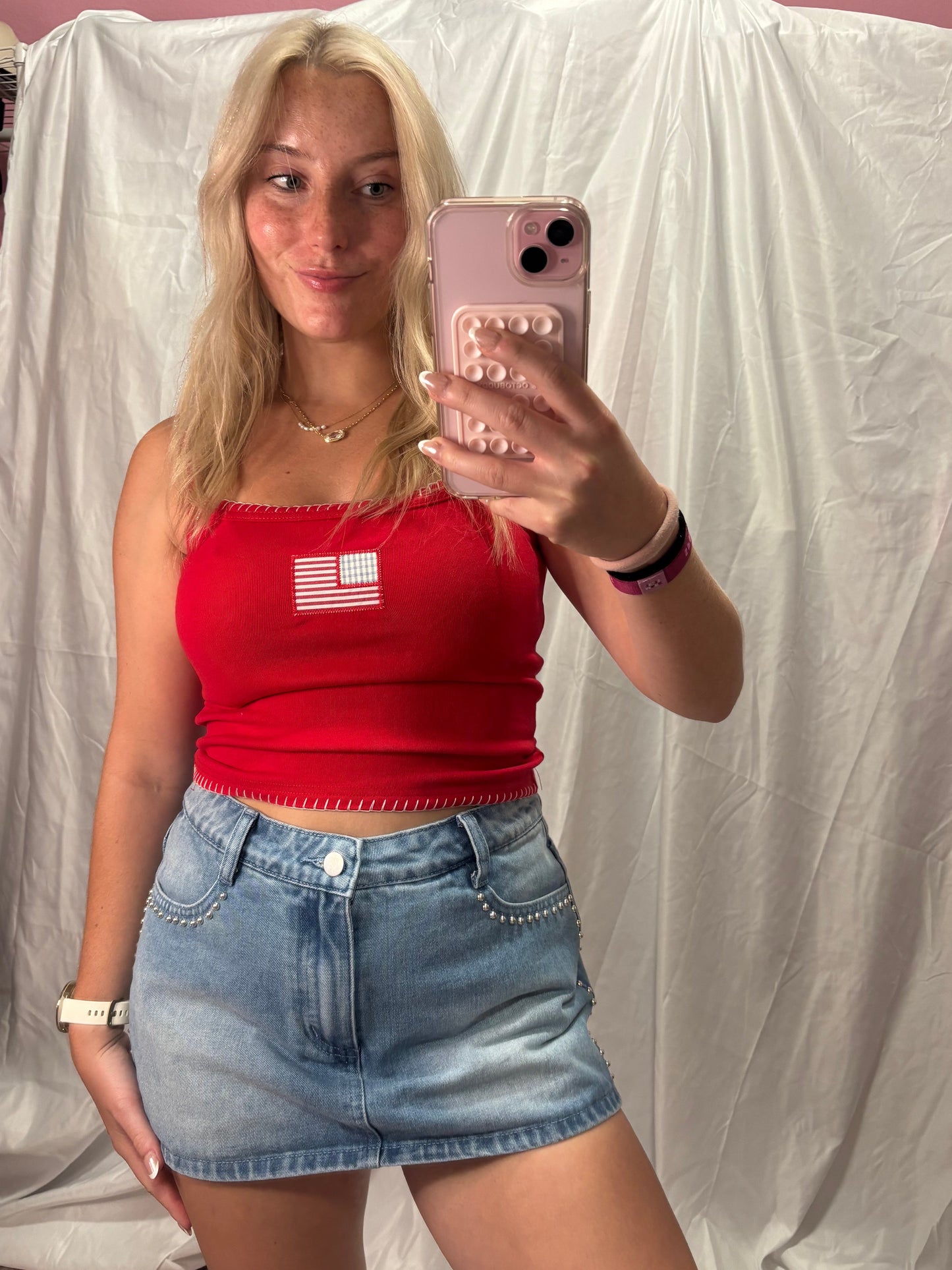 pearl denim skort