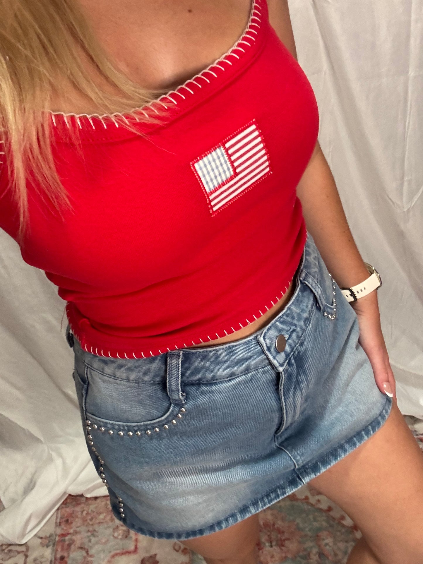 pearl denim skort