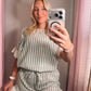 green eyelet striped set