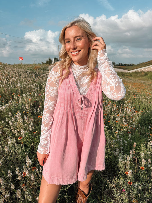 pink skies denim romper