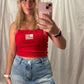 Red patriotic tank
