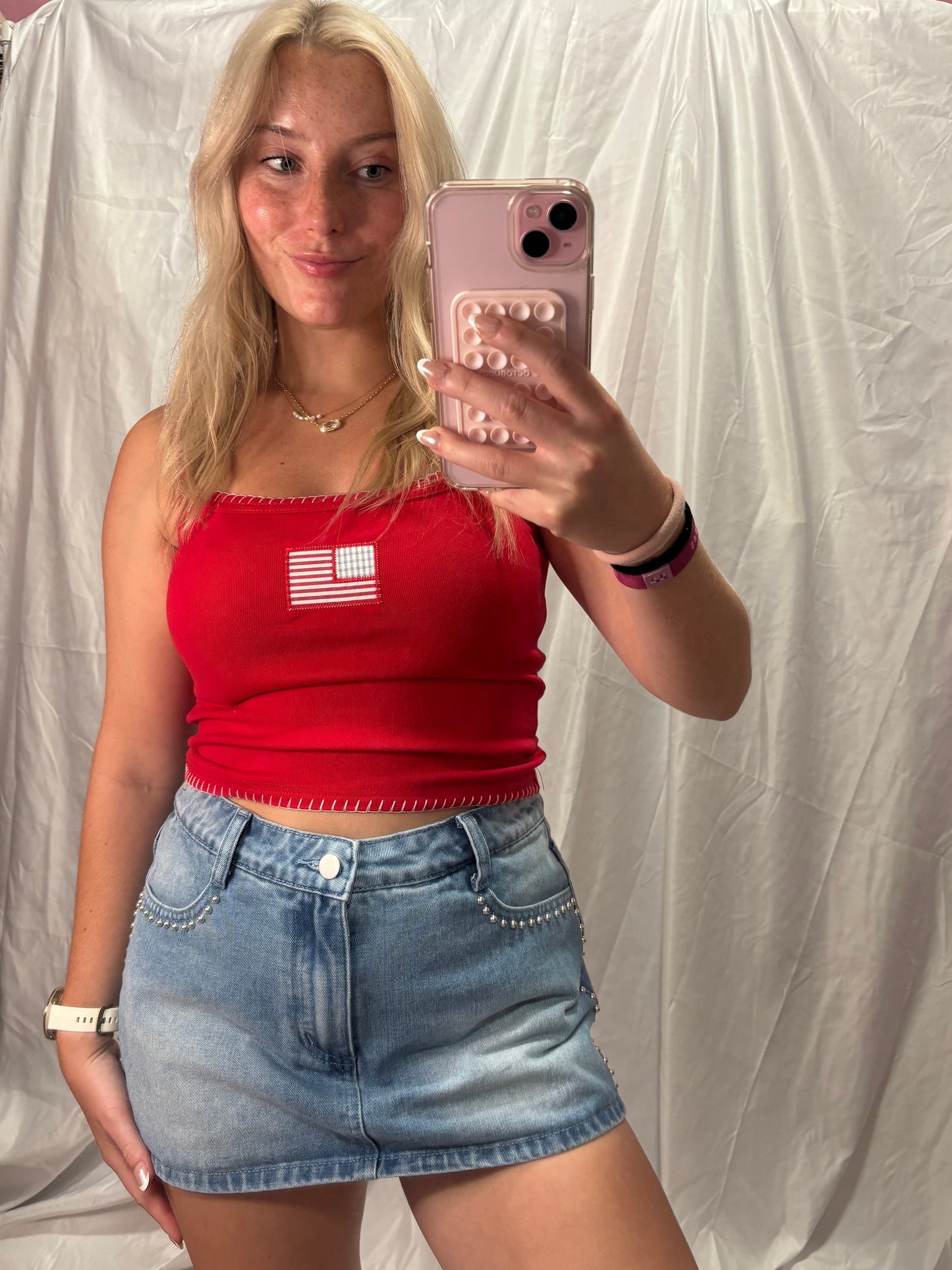 Red patriotic tank