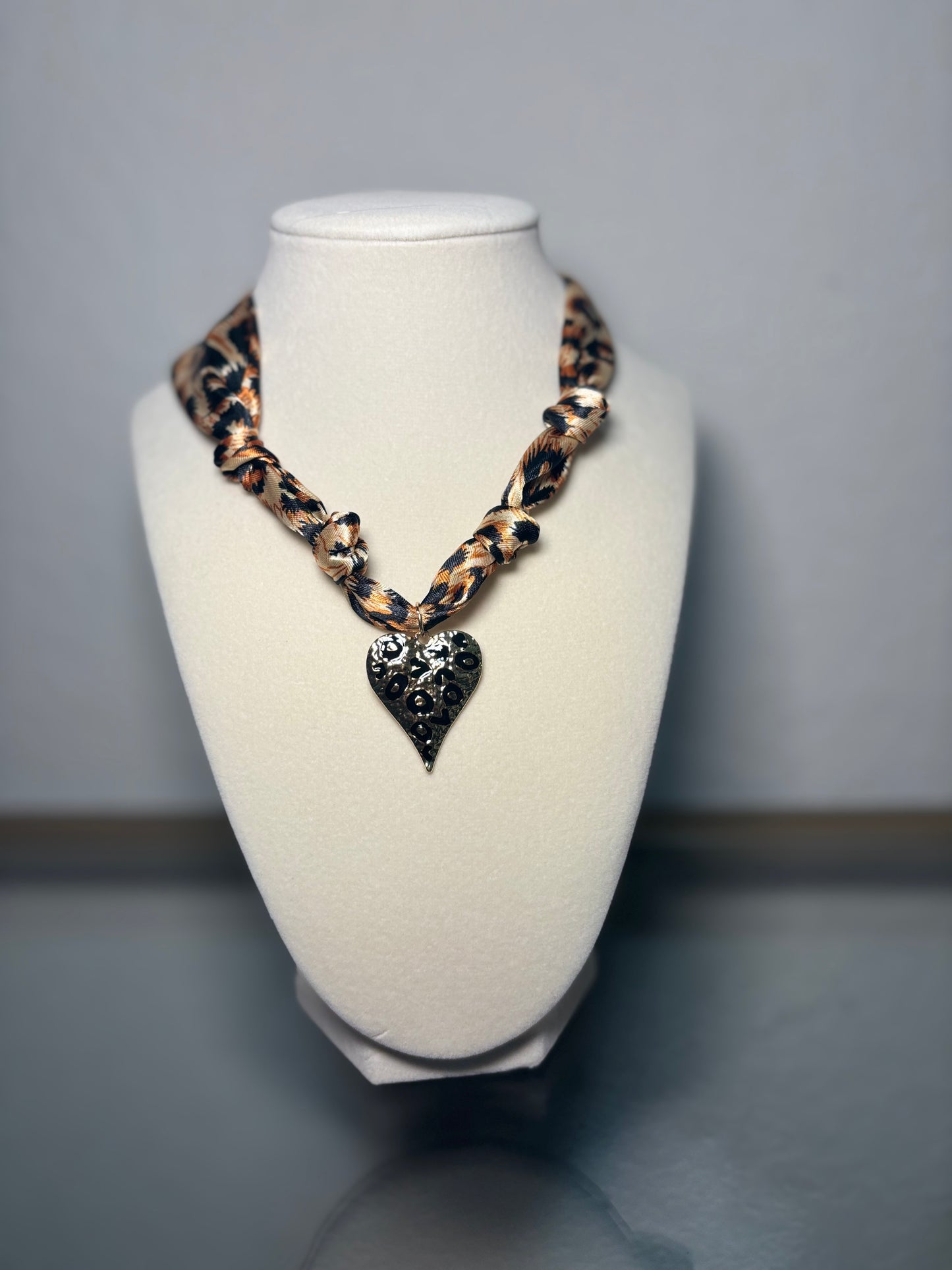 cheetah heart scarf necklace