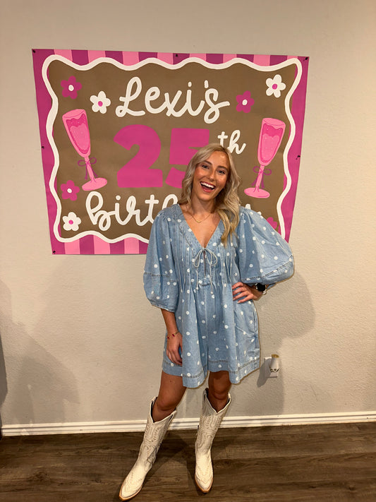 polka dot denim romper