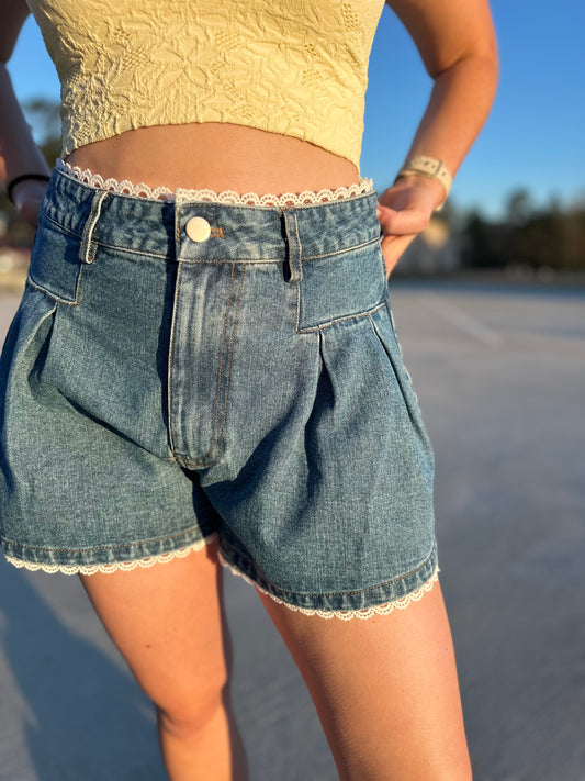 lace denim shorts