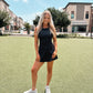 black polka dot athletic dress