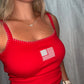 Red patriotic tank