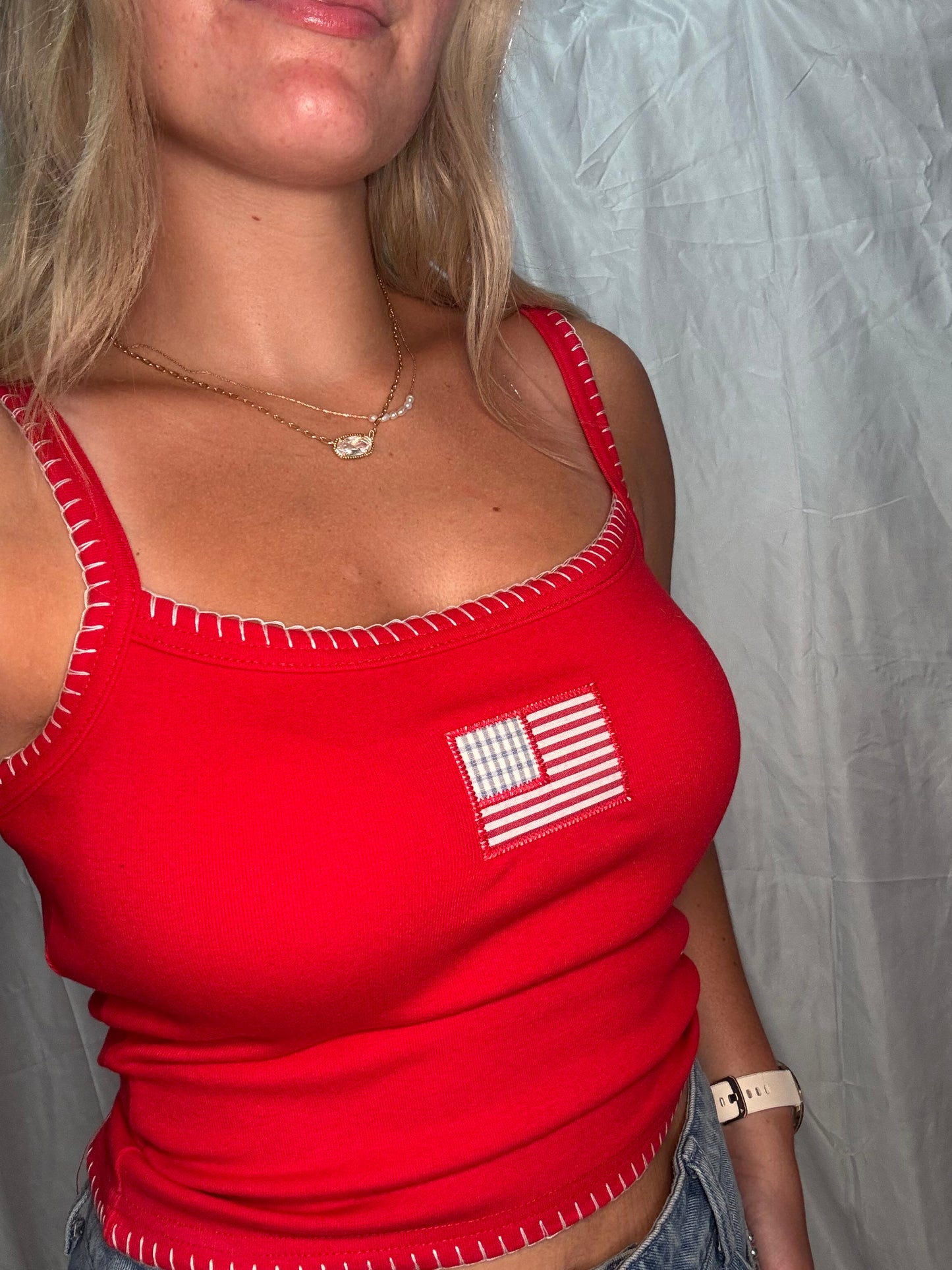 Red patriotic tank