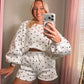 black and white polka dot set