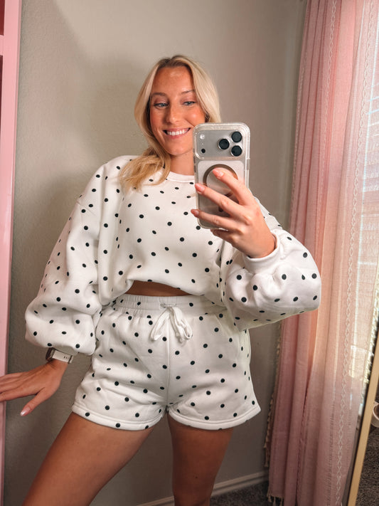 black and white polka dot set