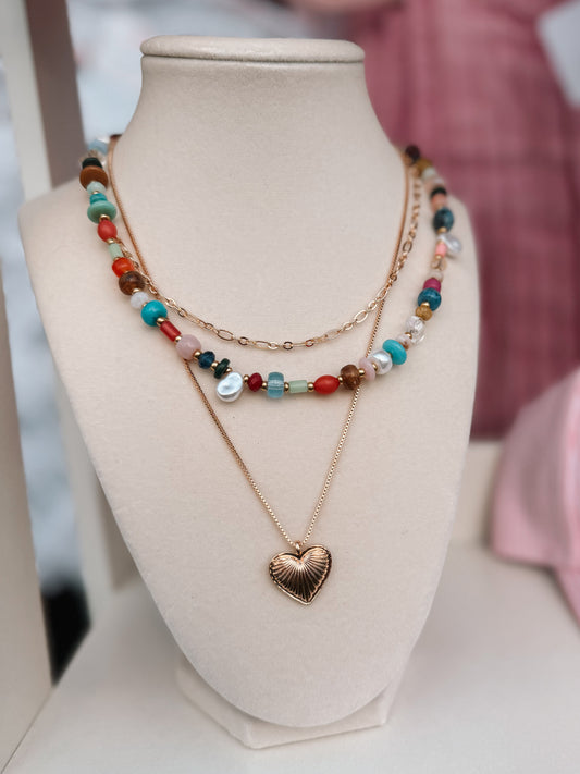 multicolor necklace stack
